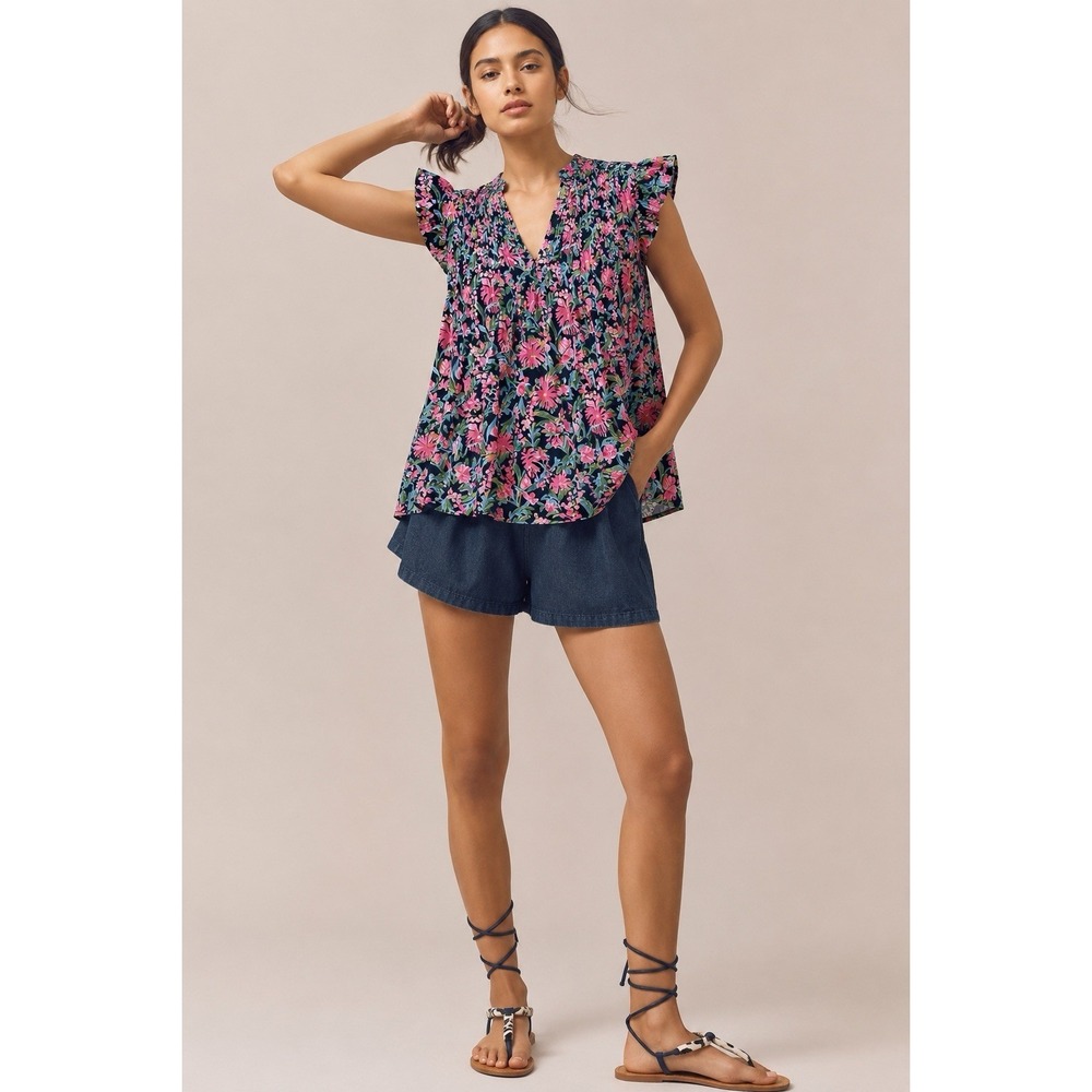 NWT Lilly Pulitzer Joan Top Garden Low Tide Navy XS Floral Coastal Resort